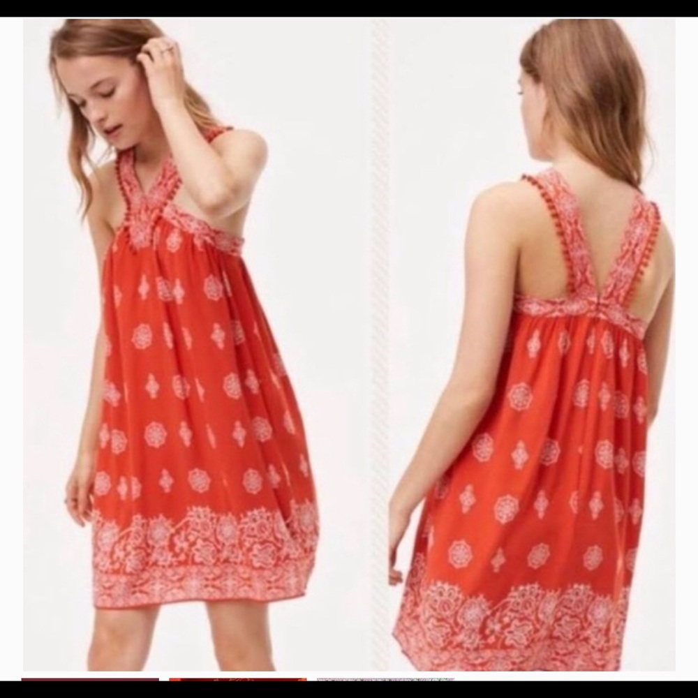 Loft Halter PomPom Summer Orange Dress